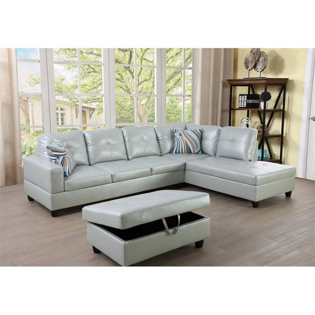 Silver Green Right-Facing Sectional & Ottoman N2959