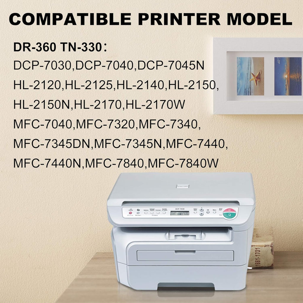 2 pks Black Drum Unit & Toner Cartridge for Brother Printer Series B345772