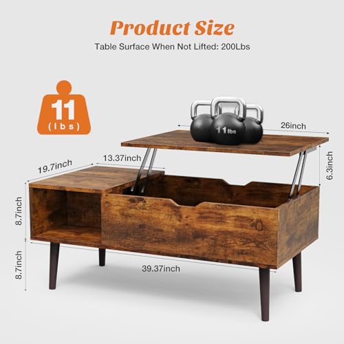 Lift Top Coffee Table with Storage Shelf and Hidden Compartment V94587