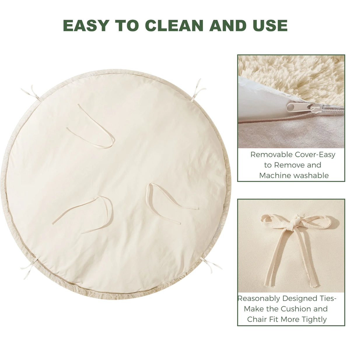 White 48X48 Inch Papasan Chair Cushion with Faux Fur Cover L41196