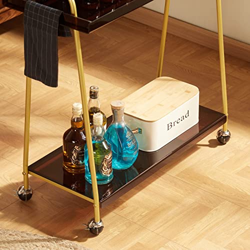 Black Mobile Bar Cart with Wine Rack and Glass Holder D38267