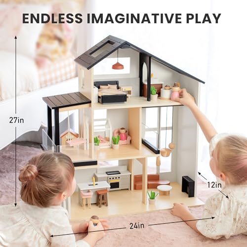 53Pcs Wooden Doll House with Furniture U804501