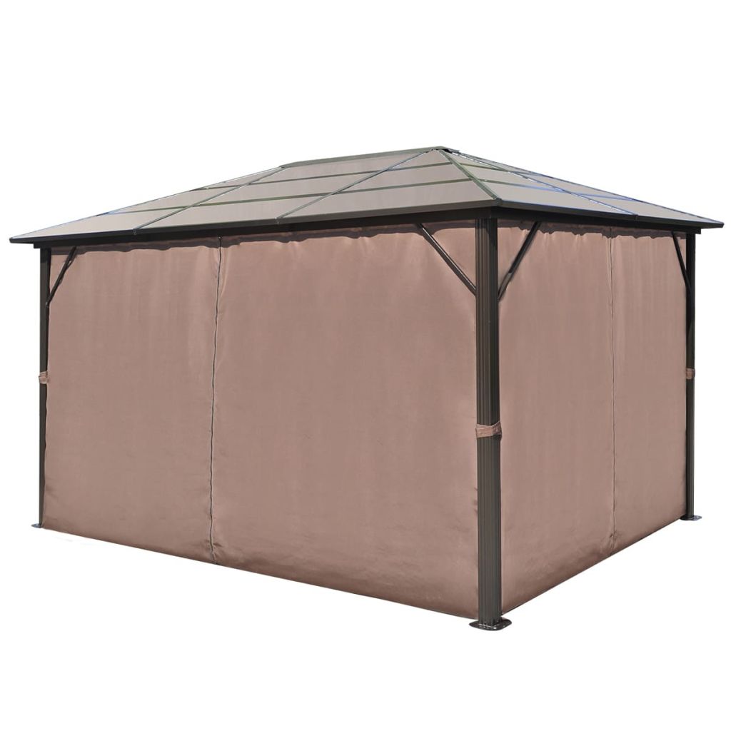 Gazebo with Curtain Sunshade Shelter Hook, Loop Fastener Sunlight Brown Aluminum 13' x 10' x 8' M76571