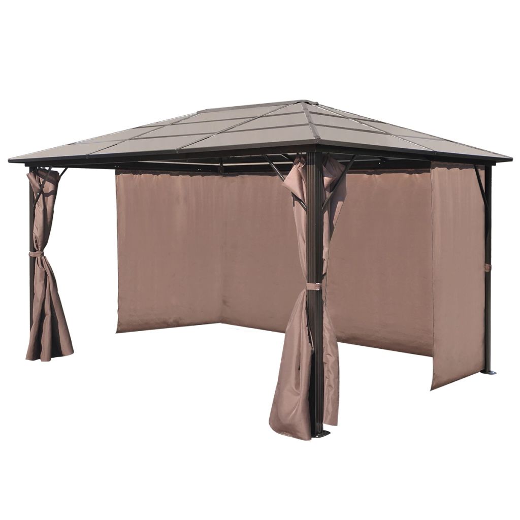 Gazebo with Curtain Sunshade Shelter Hook, Loop Fastener Sunlight Brown Aluminum 13' x 10' x 8' M76571