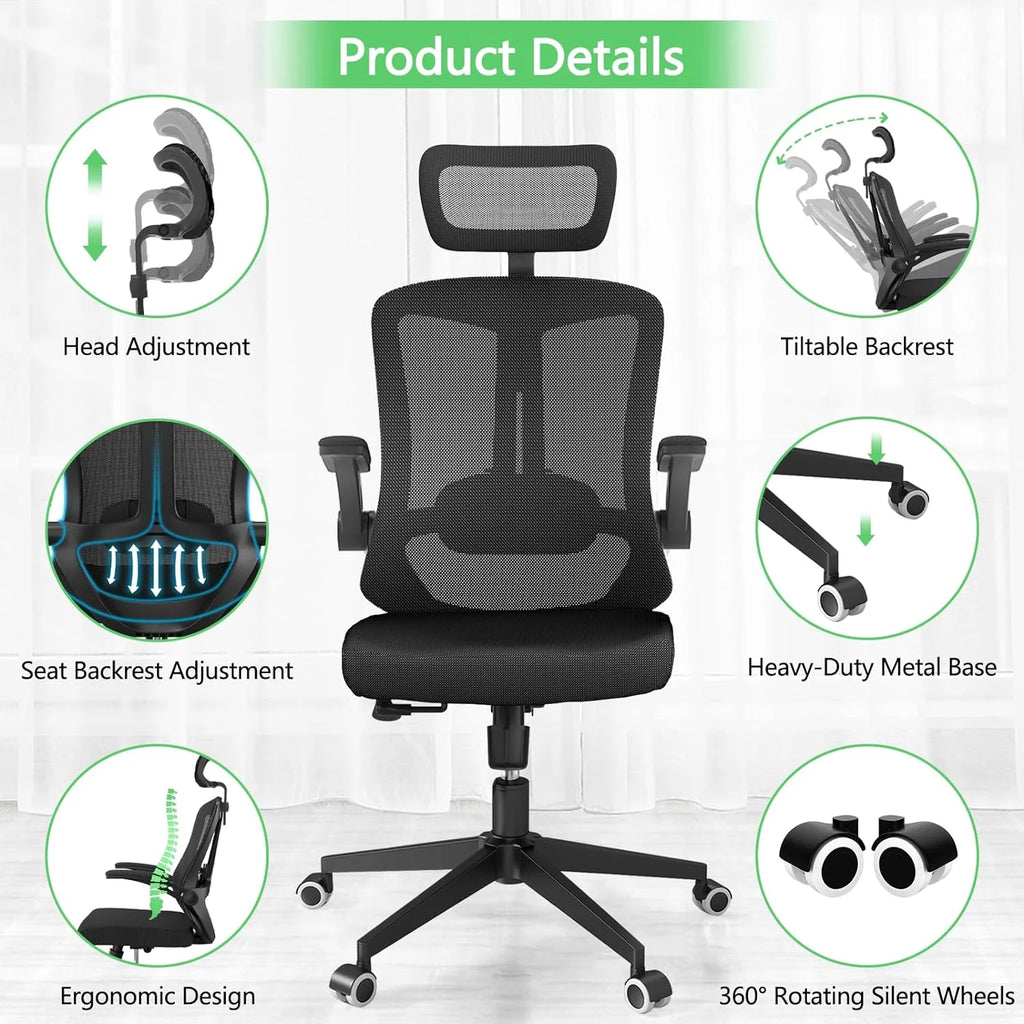 Khaki Ergonomic Mesh Computer Chair with Lumbar Support Y7200