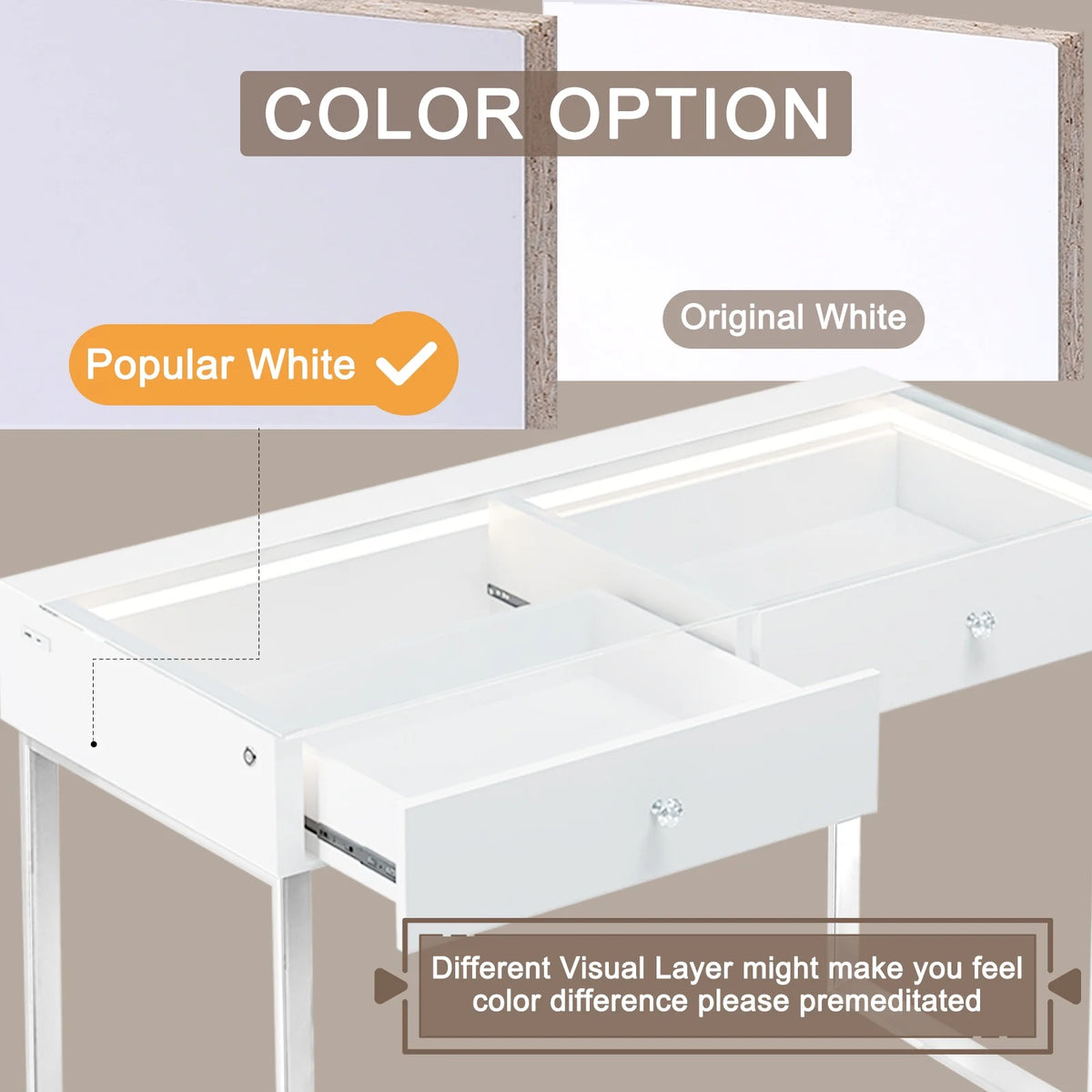 3-Drawer Vanity Table with LED Light and Charging Port L731