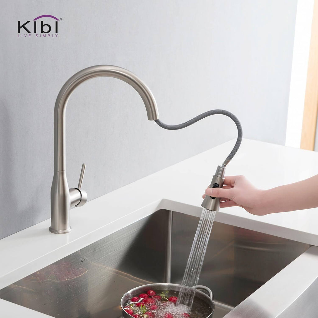 Chrome Pull Out Single Level Kitchen Faucet with Sprayer and Soap Dispenser F4931