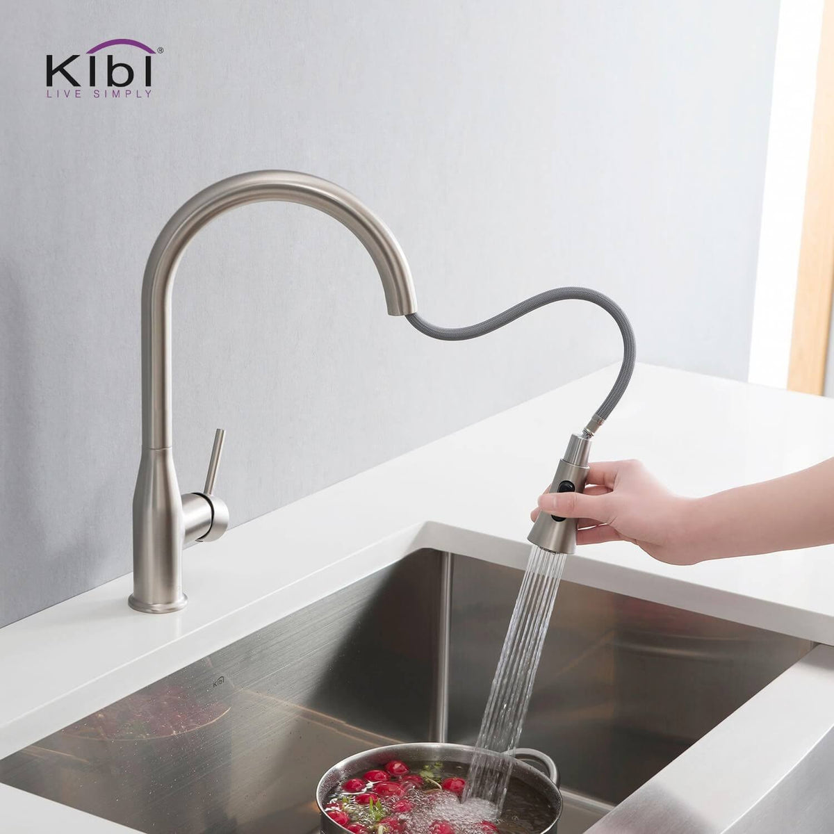 Chrome Pull Out Single Level Kitchen Faucet with Sprayer and Soap Dispenser F4931