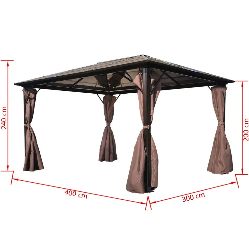 Gazebo with Curtain Sunshade Shelter Hook, Loop Fastener Sunlight Brown Aluminum 13' x 10' x 8' M76571