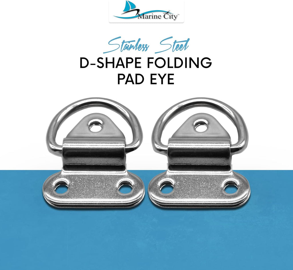 Stainless-Steel D-Shape Folding Pad Eye for Boat Yacht Motorboat Van Caravan Trailers Truck Marine Grade (2 Inches ×2-1/4 Inches) (2 PCS) A20022