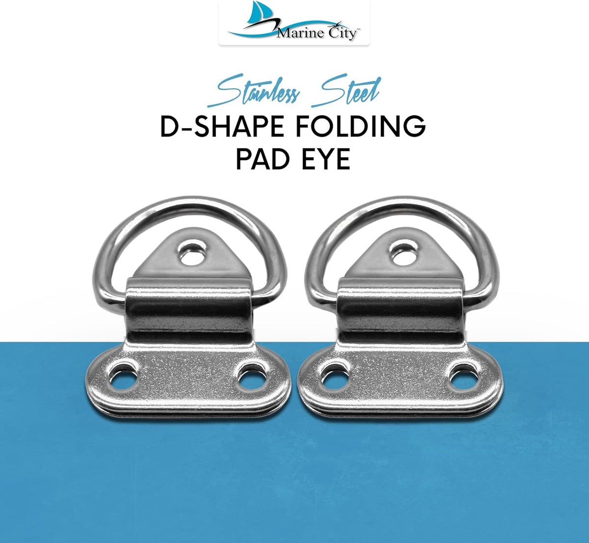 Stainless-Steel D-Shape Folding Pad Eye for Boat Yacht Motorboat Van Caravan Trailers Truck Marine Grade (2 Inches ×2-1/4 Inches) (2 PCS) A20022