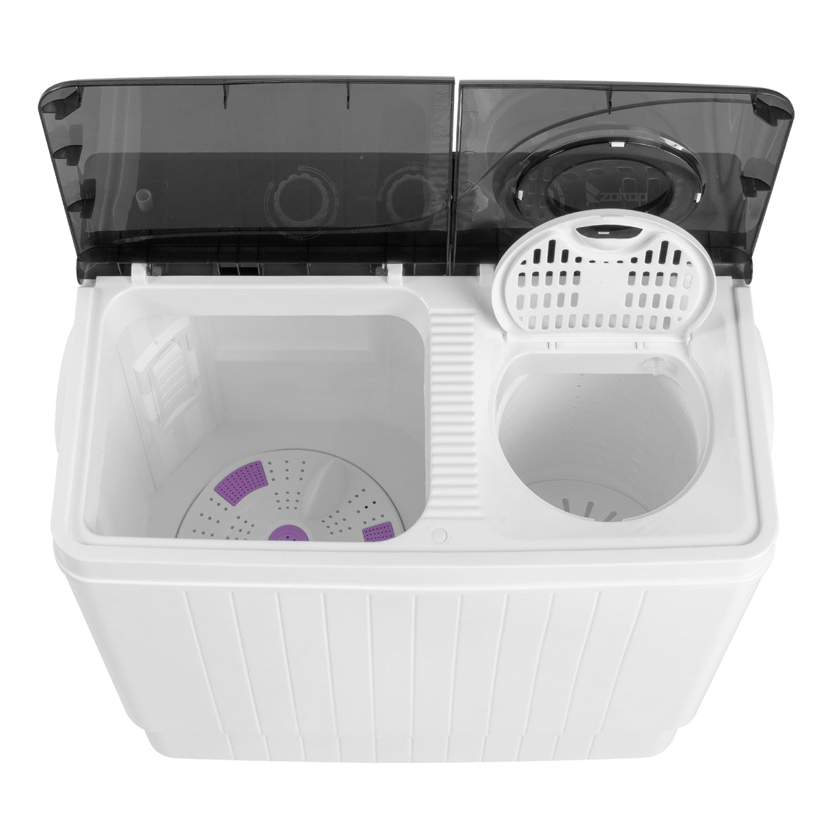 Semi-automatic Twin Tub Washing Machine with Built-in Drain Pump, 26Lbs, White&Black E880