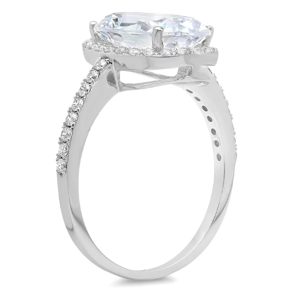 Oval Cut Genuine Cultured Diamond SI1-SI2 I-J 18K White Gold Halo Engagement Ring N602306