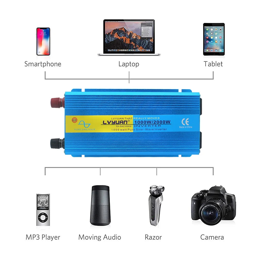 1000 Watts 2000 Watts Pure Sine Wave Power Inverter DC 12V to AC 110V 120V C44423
