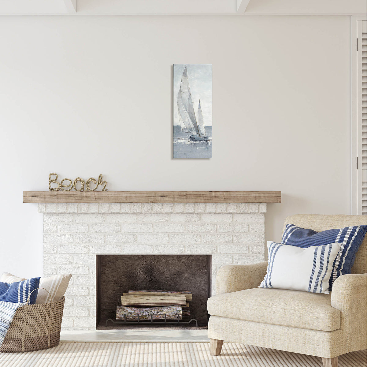 Grey Sailboat Nautical Abstraction Coastal Painting Gallery Wrapped Canvas Print Wall Art R6225
