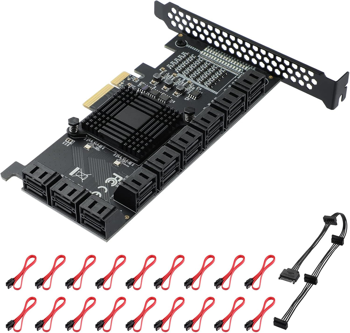 24 Port PCIe SATA 3.0 Card with SATA Cables and Power Splitter Cable R256758