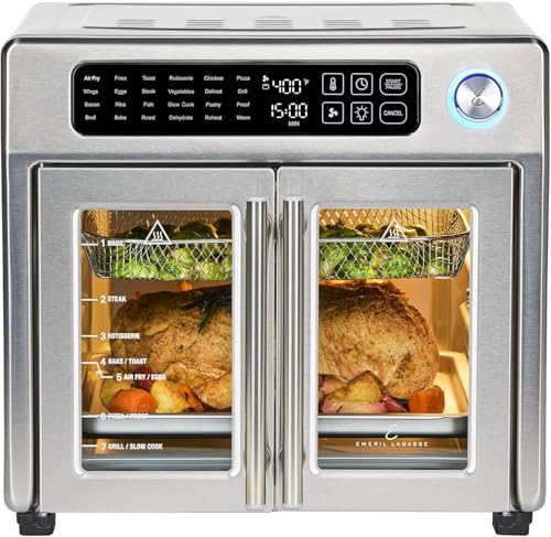 Extra Large French Door Air Fryer Toaster Oven Combo, Stainless Steel, 26QT Capacity Y716181