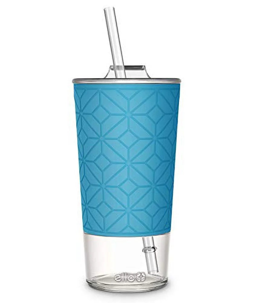 20 oz Blue Glass Tumbler with Straw Z22628