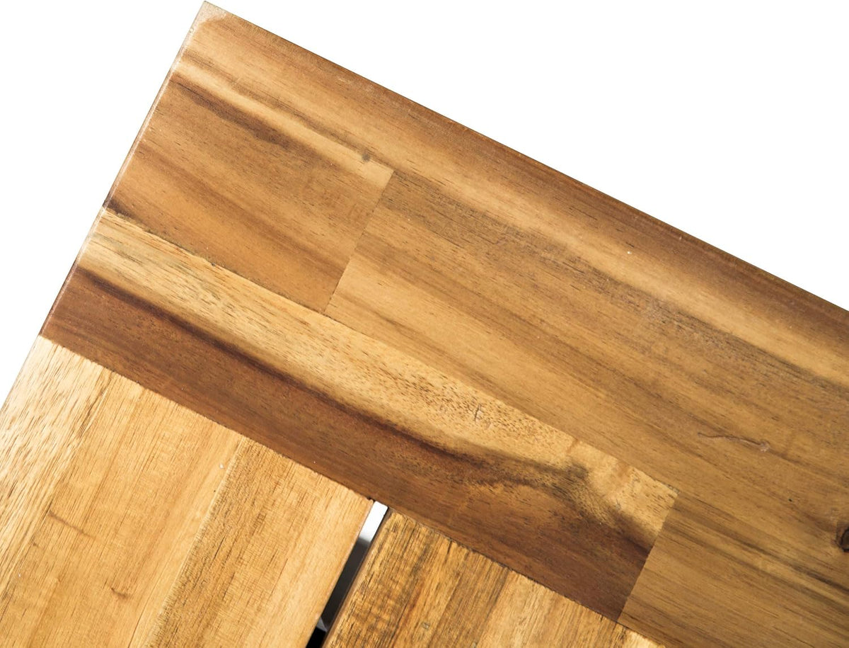 Teak Finish Acacia Wood Bench with Metal Accents P986
