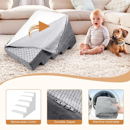 Grey 5-Step High-Density Foam Dog Stairs M156