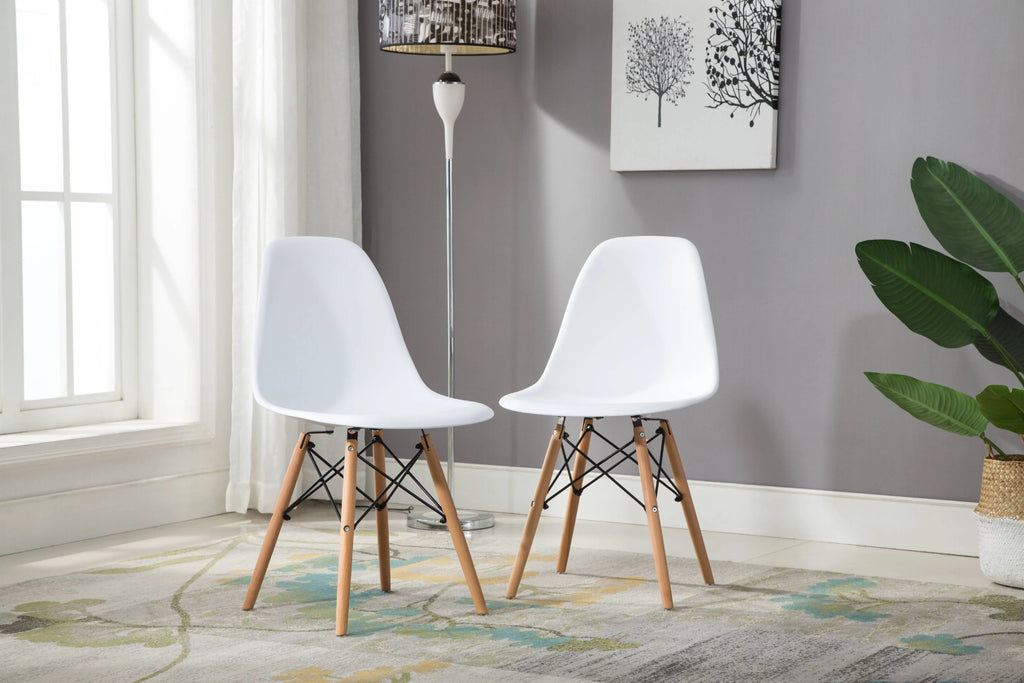 White Dining Chair Set of 2 Beech Wood Legs Q510