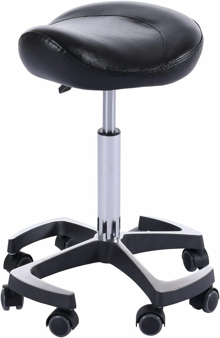 Hydraulic Saddle Stool with Wheels Height Adjustable Rolling Swivel Chair in Camel Y894