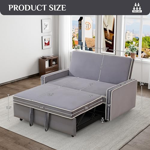 Grey 3 in 1 Convertible Sleeper Sofa with Pullout Bed Flannel 2 Seater Futon Loveseat Couch Bed O797033