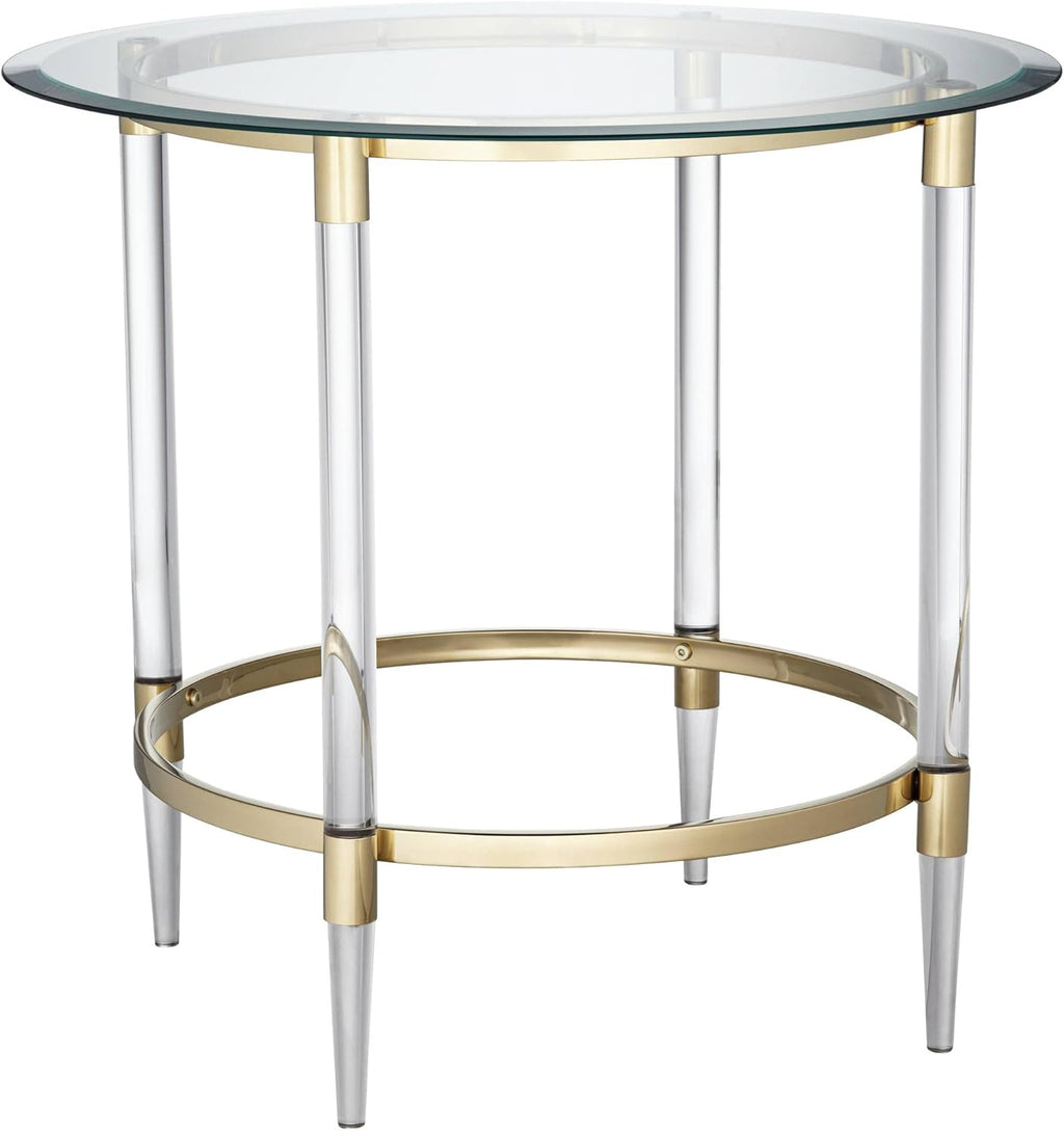 Clear Glass Round Side Table with Gold Rings B809