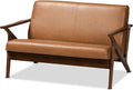 Walnut Brown Wood and Tan Faux Leather Loveseat P81556