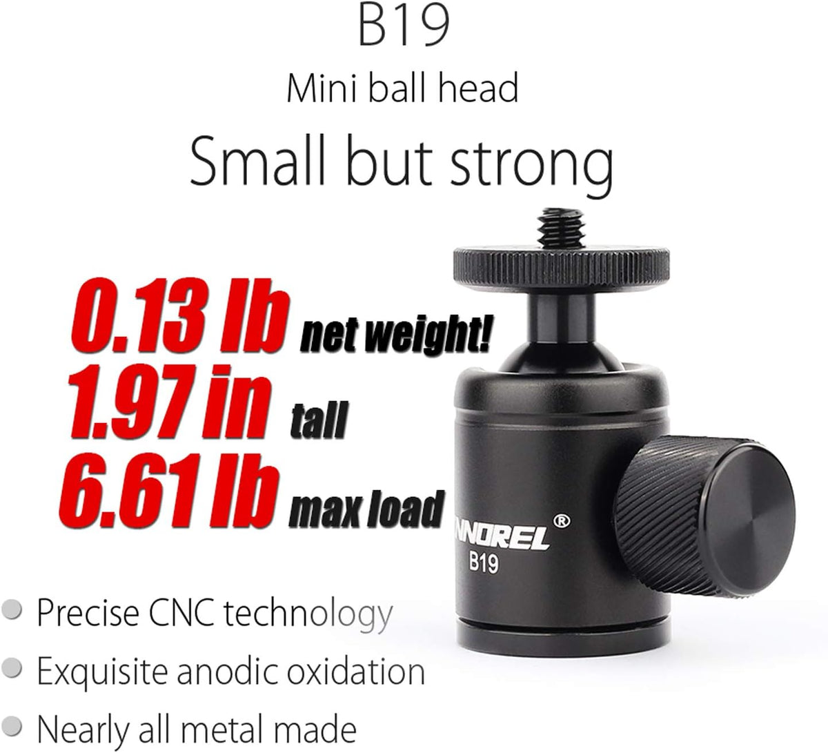 Mini Tripod Ball Head Metal Ballhead 360° Pan 90° Tilt with 3/8 to 1/4 Adapter CNC Ballheads, Max Load 6.61 lb C34383