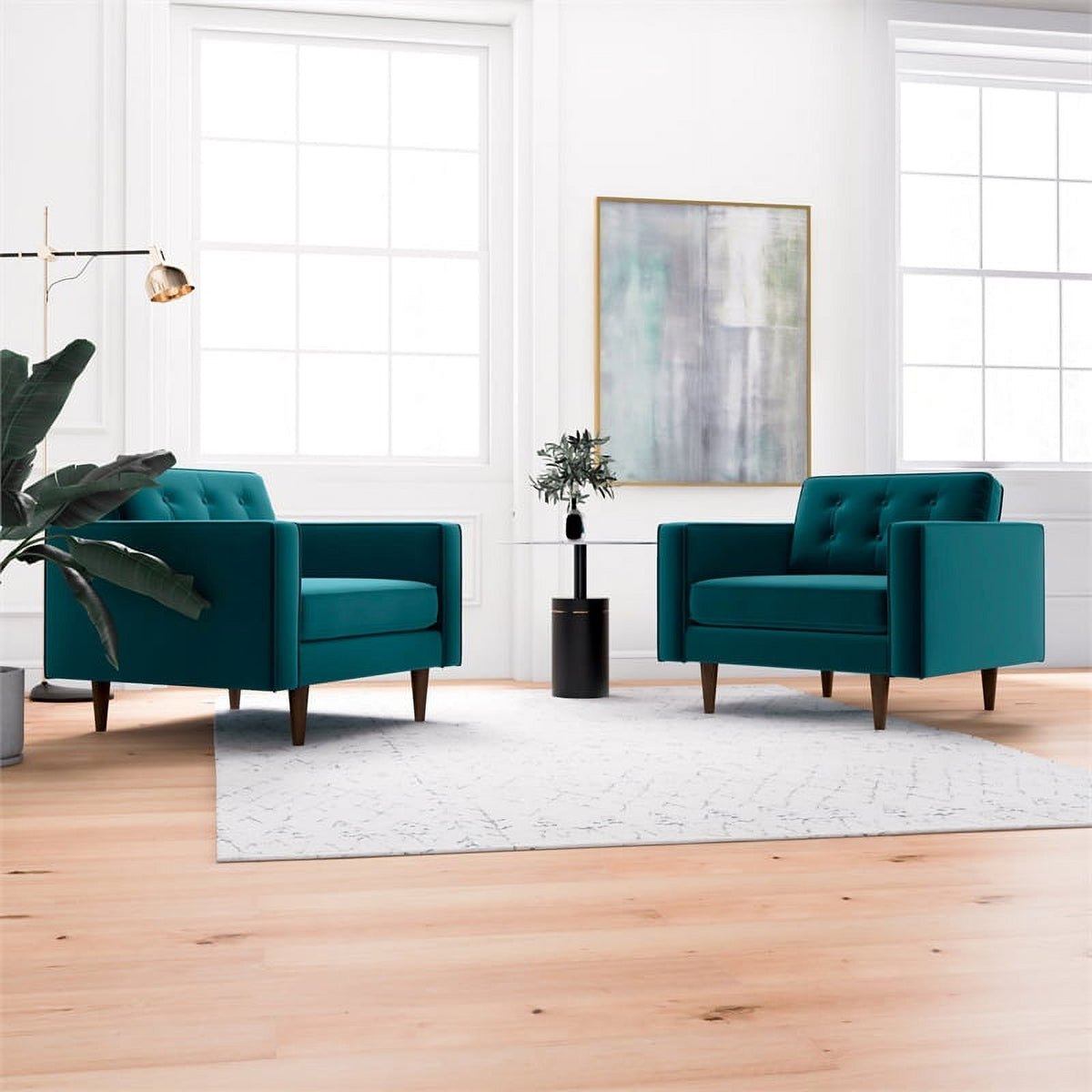 Turquoise Velvet Lounge Chair (Set of 2) K464