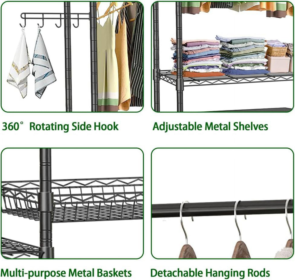 Black 4 Tier Clothes Drying Rack with Adjustable Shelves R48587