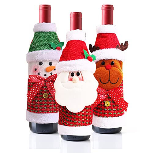 3 Pack Christmas Wine Bottle Bags - Red & Green L7416