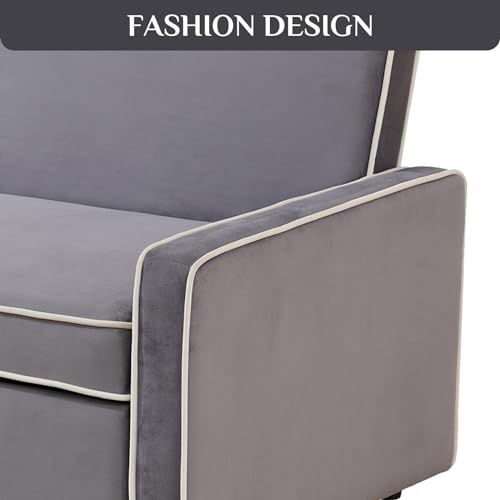 Grey 3 in 1 Convertible Sleeper Sofa with Pullout Bed Flannel 2 Seater Futon Loveseat Couch Bed O797033