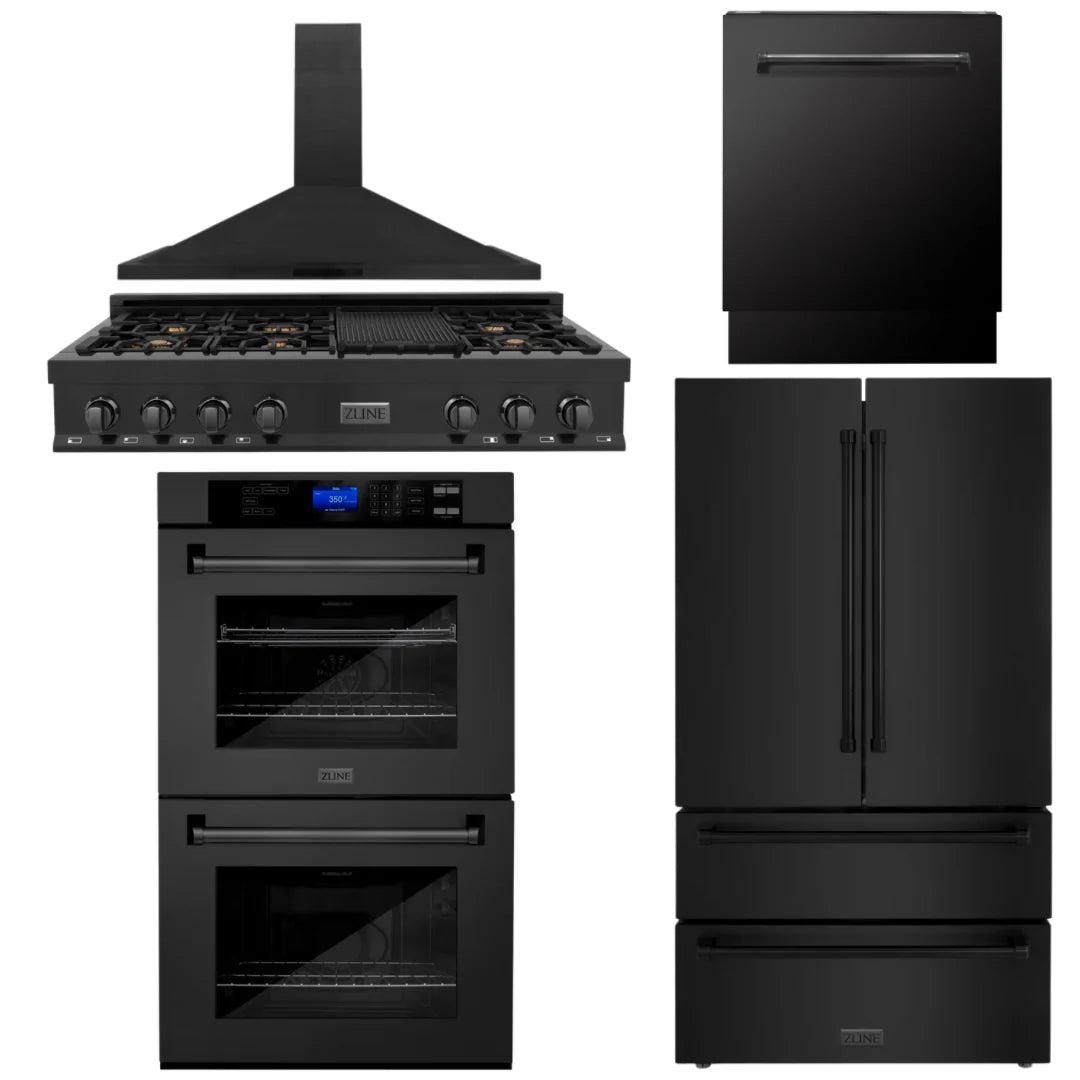 Black Stainless 48 Rangetop Hood Refrigerator Dishwasher Double Wall Oven N3193