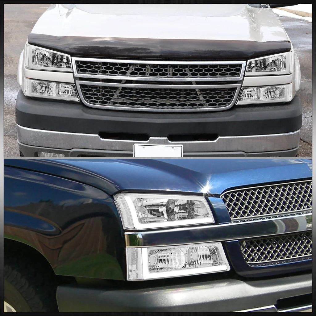 LED DRL Chrome Housing Clear Lens Signal Headlights LH & RH F4703