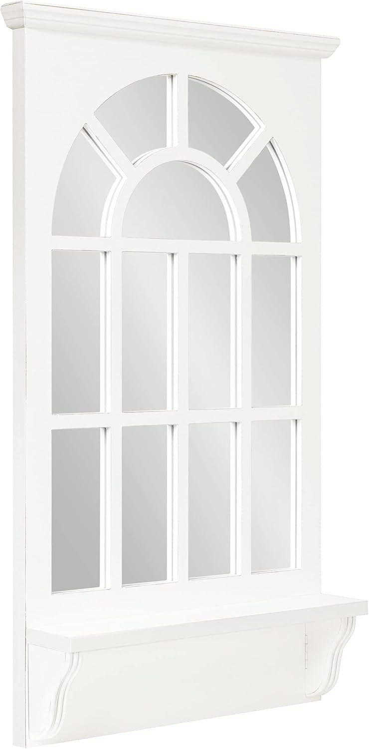 Traditional Arched Mirror with Shelf, 21 x 36, White E5386