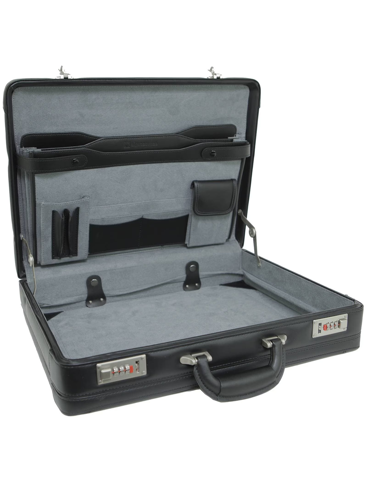 Expandable Leather Attache Briefcase Combination Locks Hard Case K70055