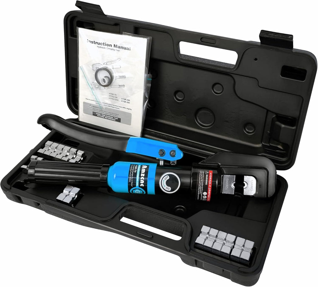 Hydraulic Crimping Tool and Cable Cutter 8 US TON 12 AWG to 00 (2/0) with 9 Die Pack of 2 G278344