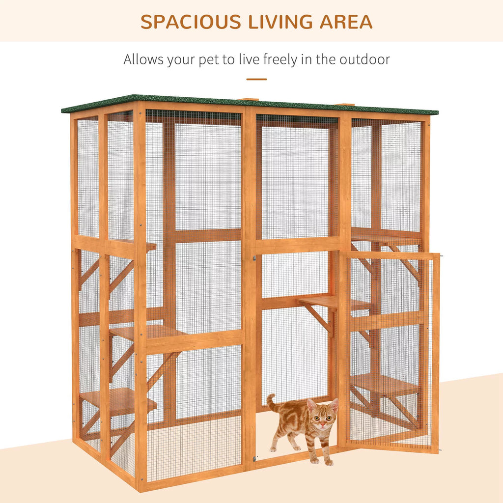 Outdoor Wooden Cat House Enclosure with 6 High Ledges W320
