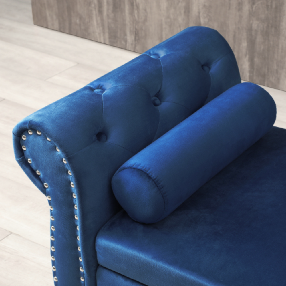 Blue Velvet Storage Bench Ottoman with Pillow O202
