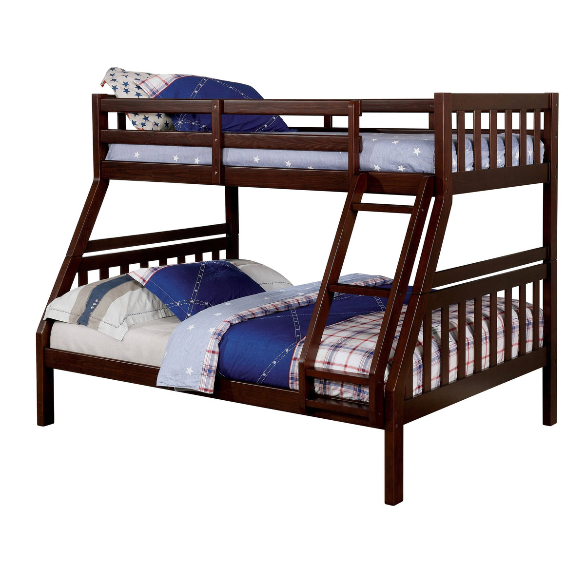 Dark Walnut Solid Wood Slatted Bunk Bed Twin Over Full R940493