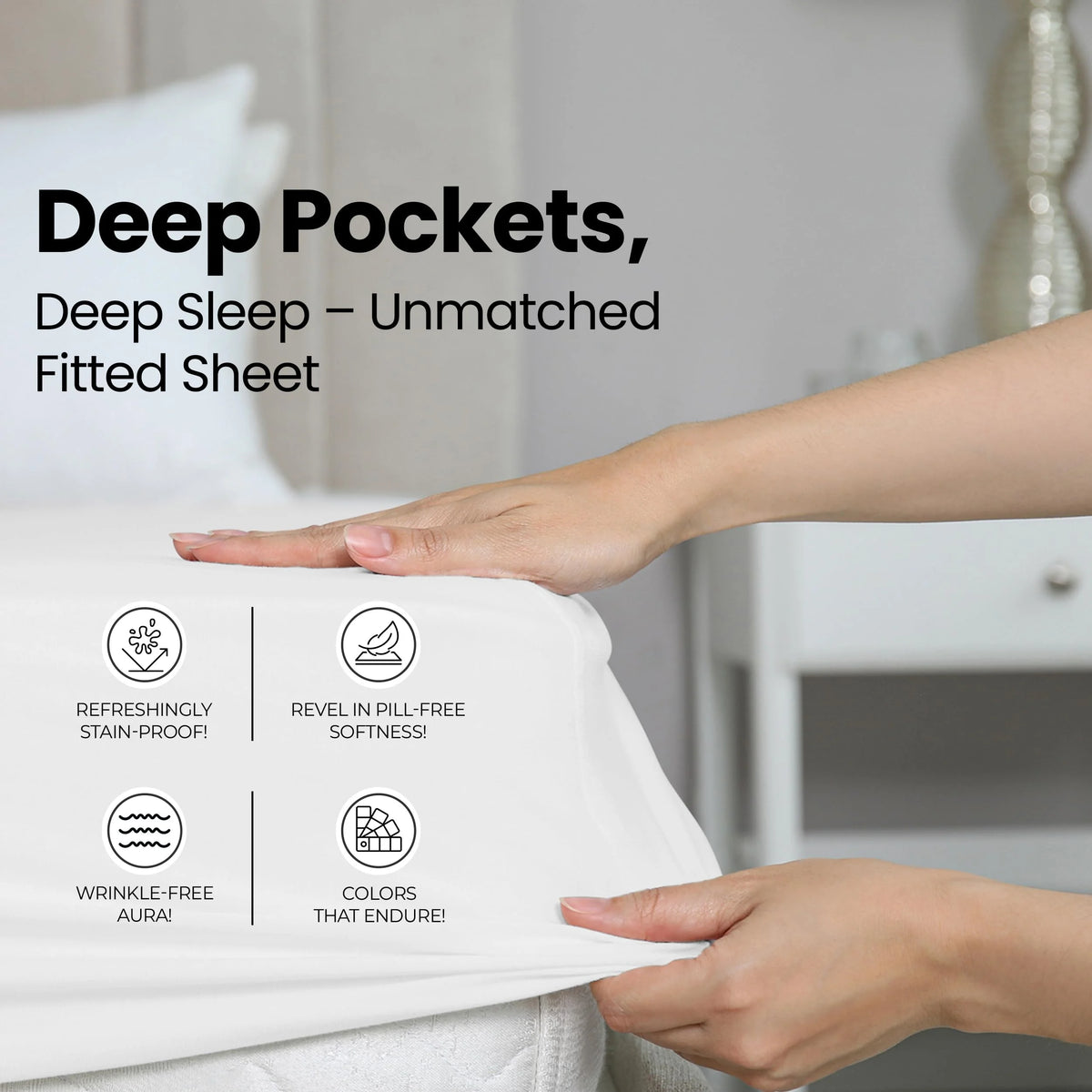 Queen Fitted Sheet, Deep Pocket 15 Inches, White Microfiber H454