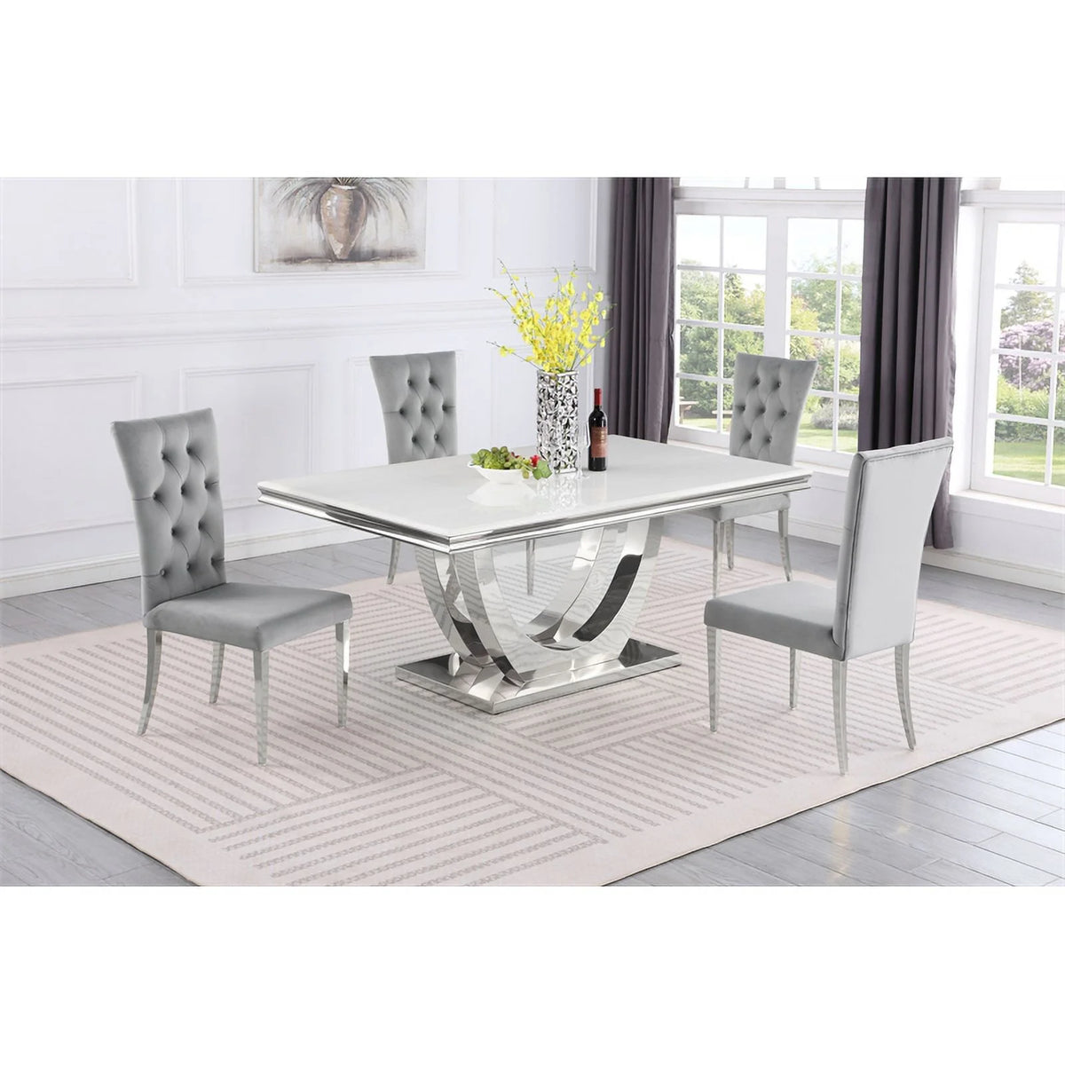 Terracotta Silver Faux Marble Pedestal Dining Table Z368681