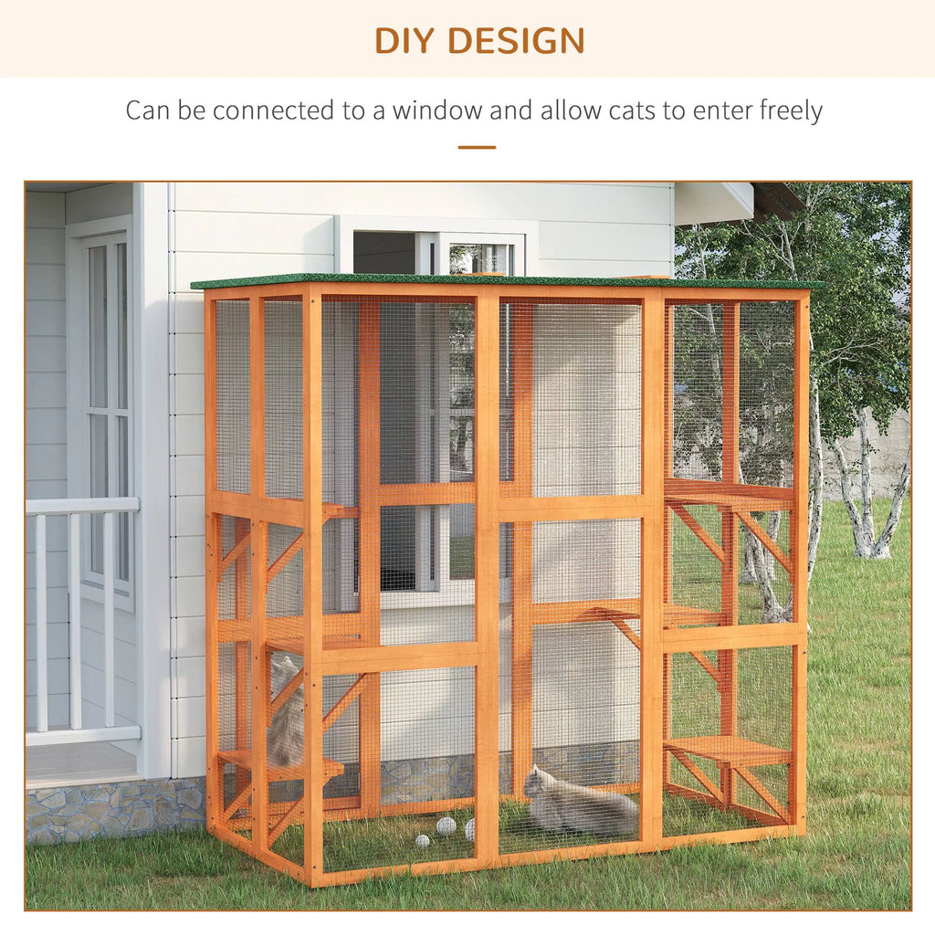 Outdoor Wooden Cat House Enclosure with 6 High Ledges W320