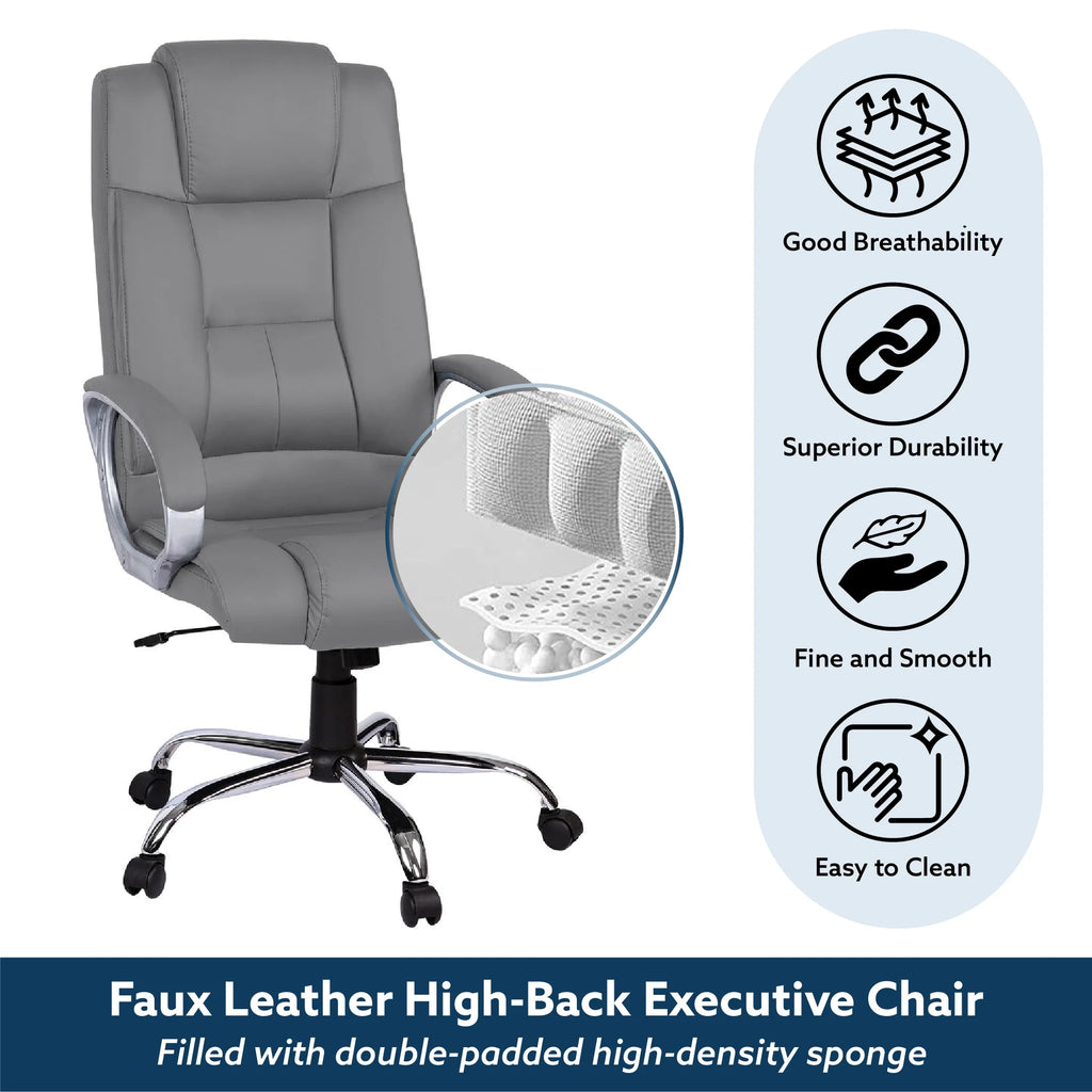 Gray Faux Leather High Back Executive Office Chair with Armrests T7421