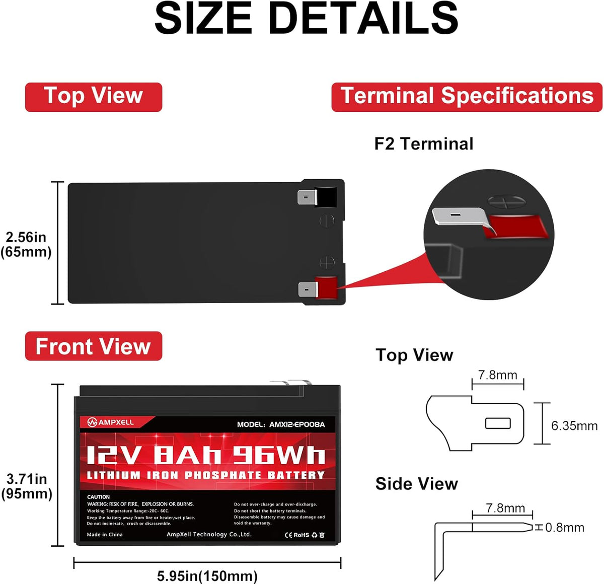 12V 8Ah Deep Cycle LiFePO4 Battery Pack of 2 A1947
