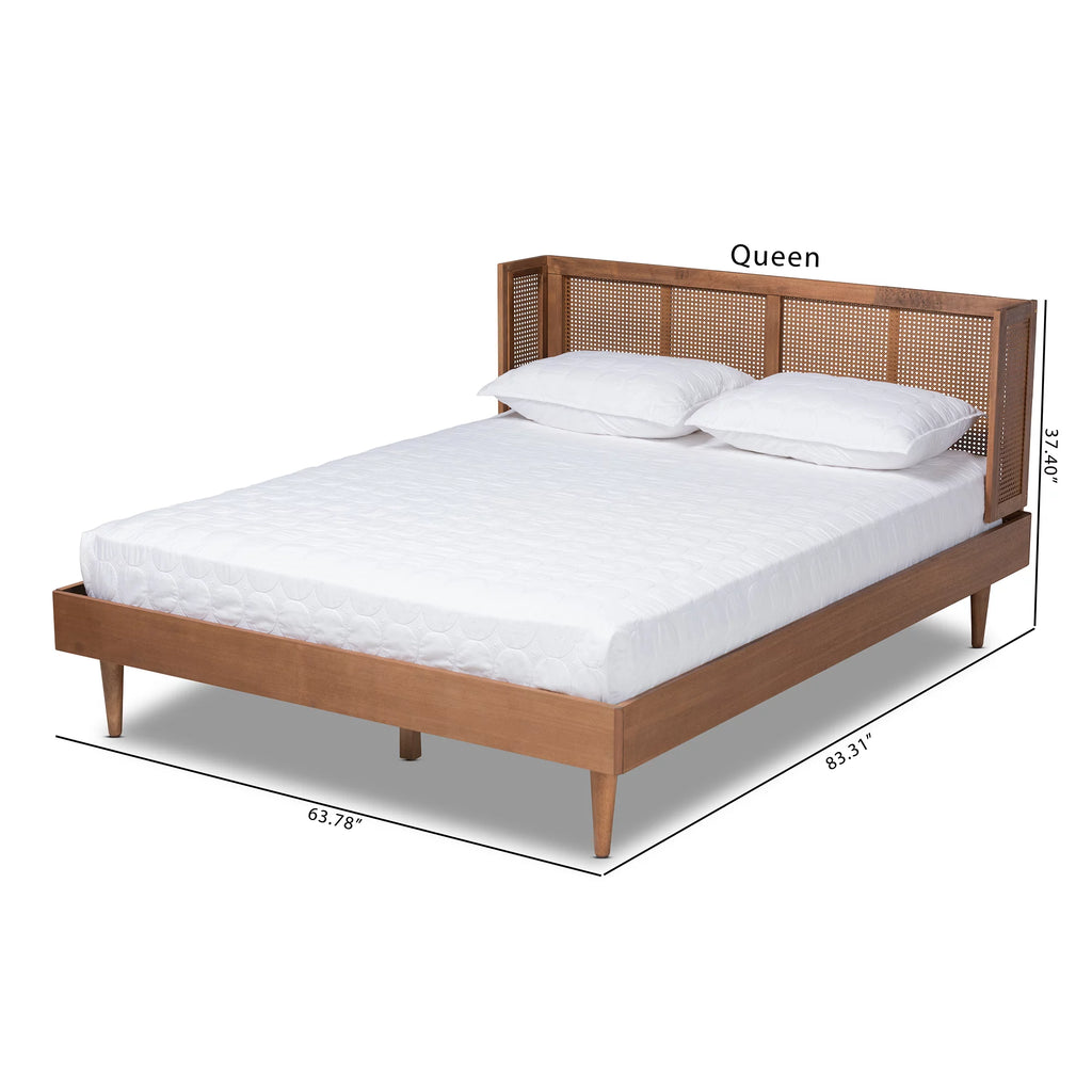 King Size Wood and Synthetic Rattan Platform Bed L1905