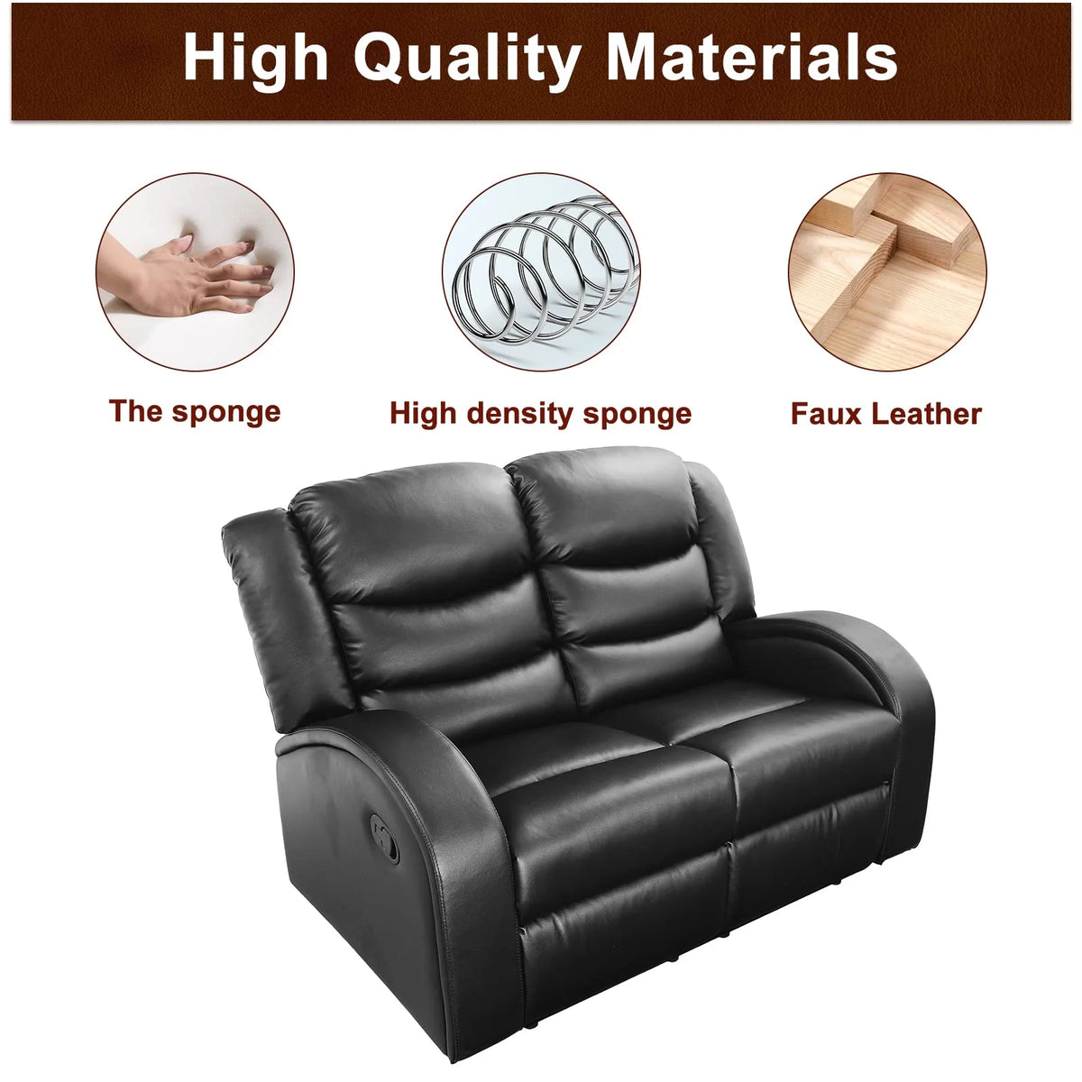 Black Leather 3 Piece Reclining Sofa and Loveseat Set A72707