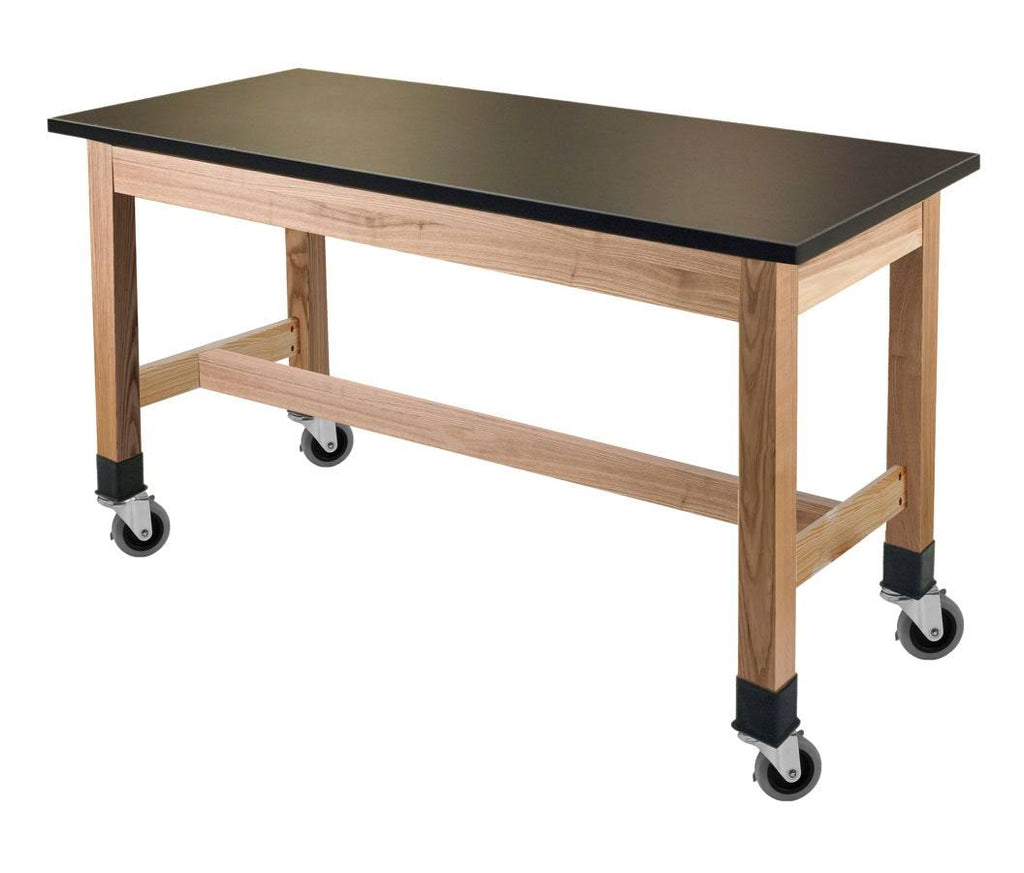 Black Wood Science Lab Table with Chem-Res Top and Casters O622